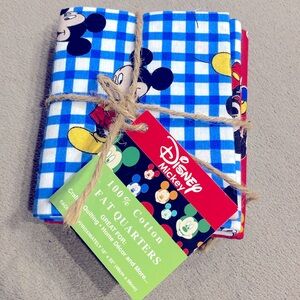 NWT Vintage Disney Mickey 100% Cotton 4 Fat Quarters Fun Print Made In The USA !